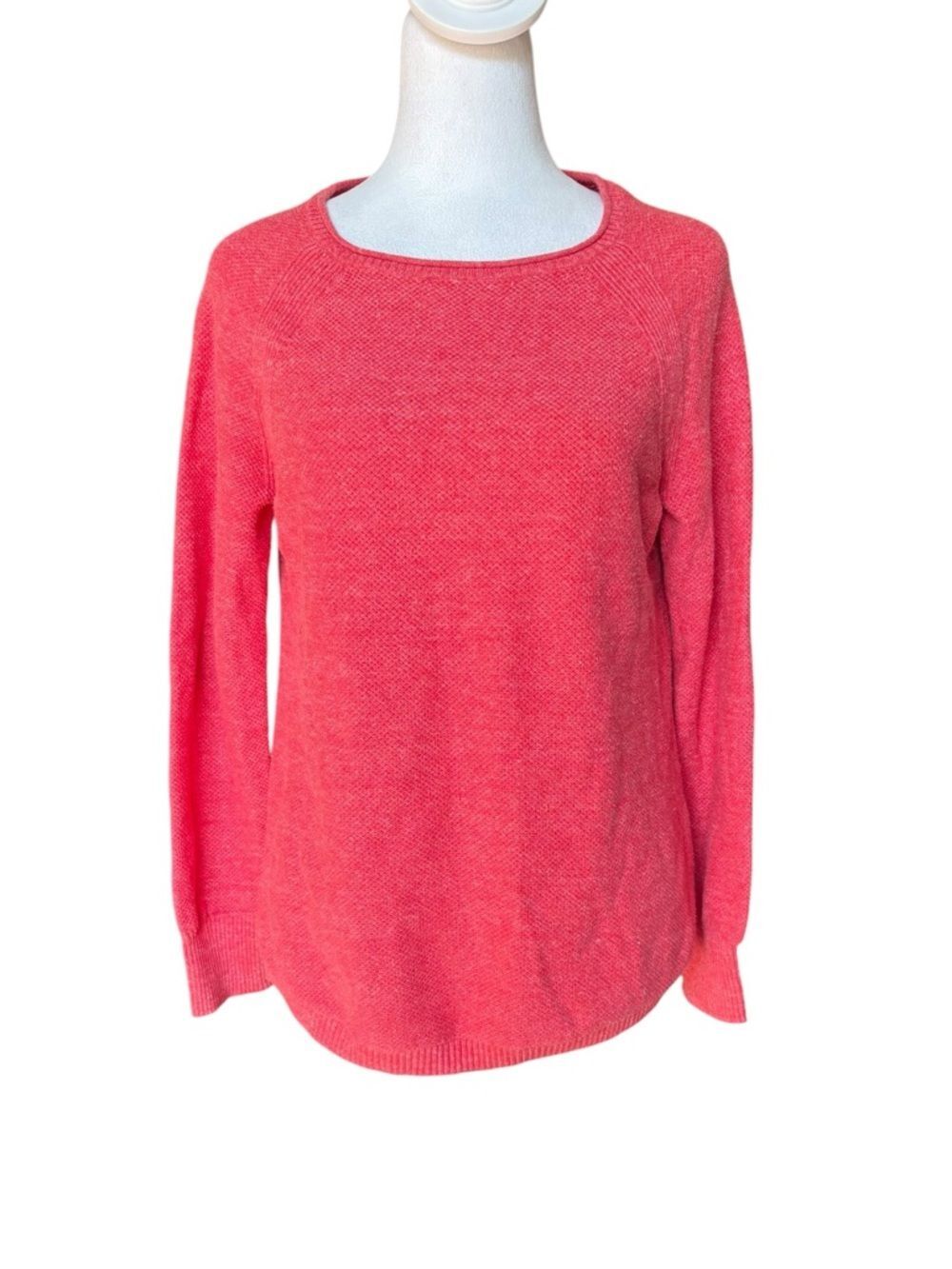 LL Bean Roll Neck Sweater Cotton Knit Textured Red Pink Pullover Womens XS Reg